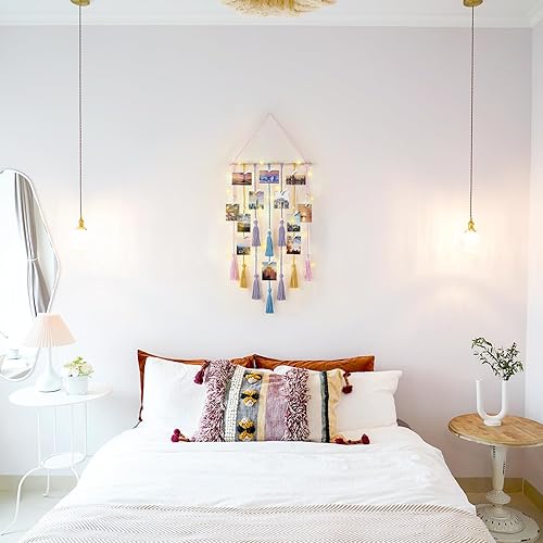 Miniatura 3 de Mkono Expositor de fotos colgante de macramé bohemio para decoración de pared para adolescentes, regalos para adolescentes, tarjetas de fotos,