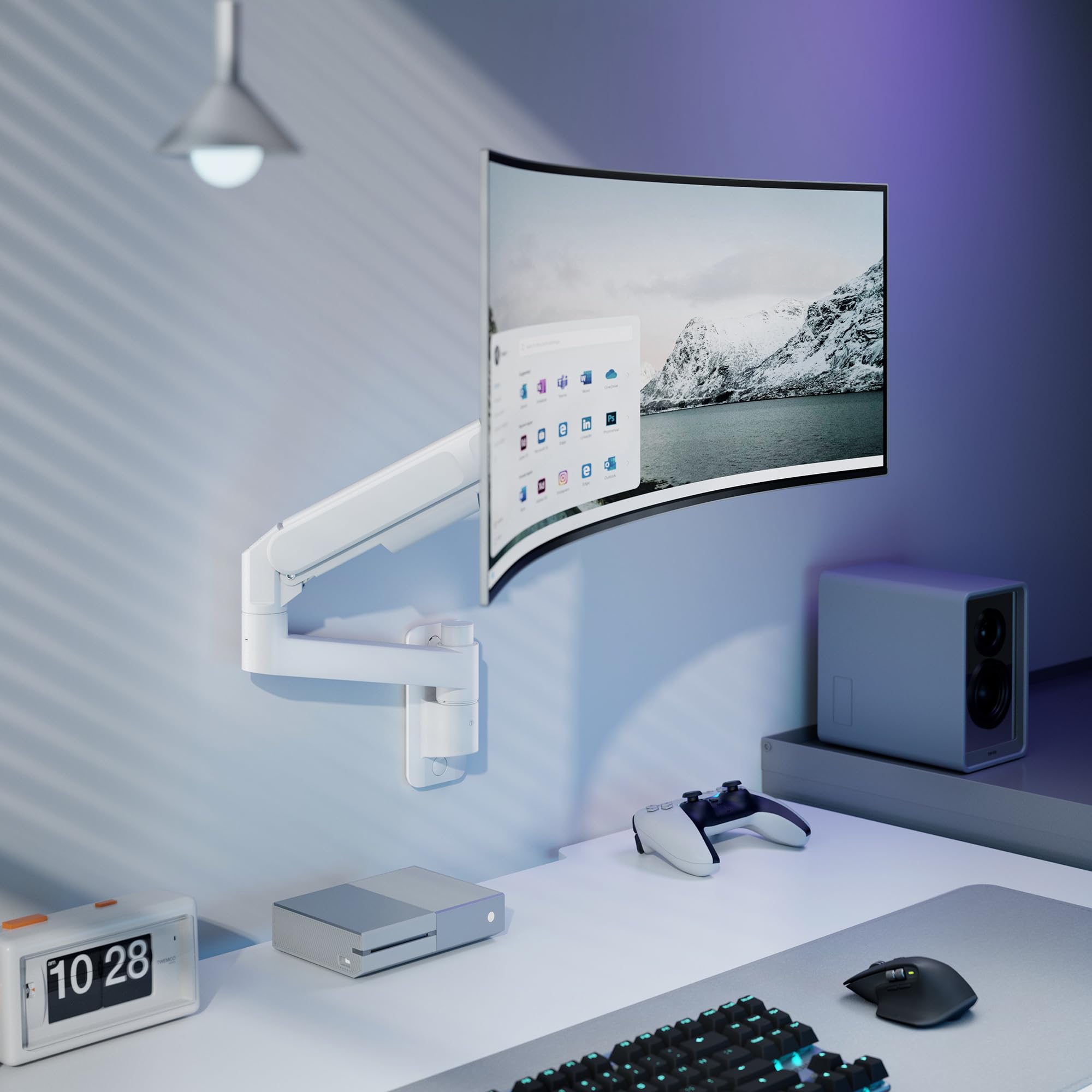 ARES WING 24-57" Monitor Wandhalterung - für Bildschirm bis 27 kg, Gasfeder Monitor Halterung Wand Höhenverstellbar Neigbar Schwenkbar, VESA 75/100, Monitor Halterung für Büro & Gaming, Weiß