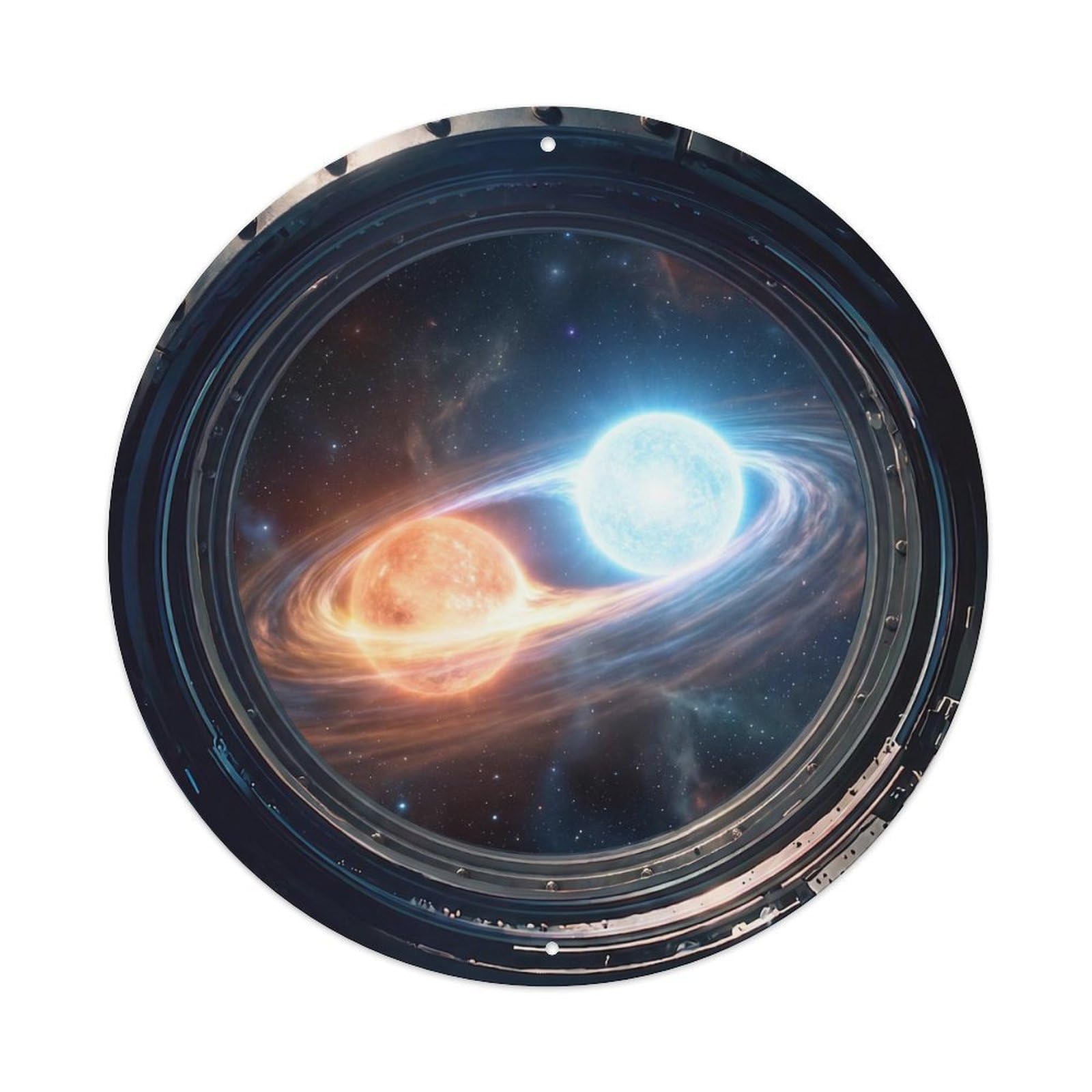 Binary Star System Porthole View Metal Tin Sign