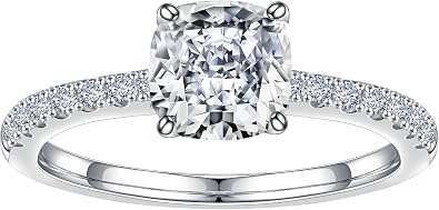 SMILEST 1.5ct Cushion Cut Moissanite Rings for Women, 925 Sterling Silver | Lab Created Moissanite, VVS1 Clarity, Side Stone Engagement Ring, Anniversary Birthday Gifts, Exquisite PU Box Packaging