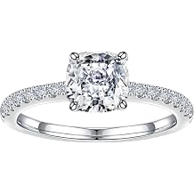 SMILEST 1.5ct Cushion Moissanite Rings for Women, Lab Created Ring 925 Sterling Silver Moissanite Engagement Rings for Women Wife with Side Stone