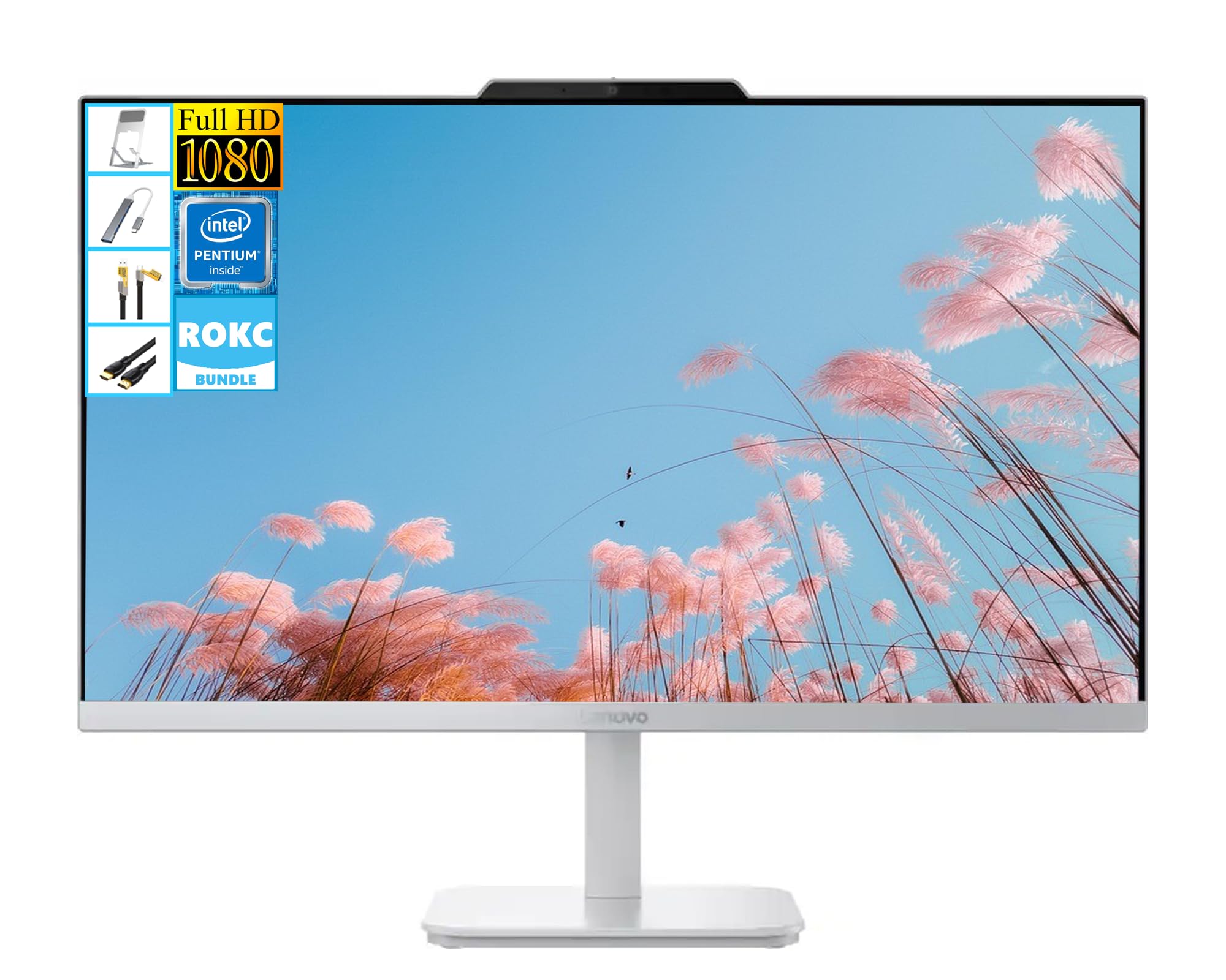 Lenovo A100 AIO Desktop| 23.8" FHD Anti-Glare All-in-One Computer|8GB RAM|256GB SSD| Intel 4-Core CPU| Webcam| Wi-Fi 6 | RJ-45|Windows 11| Weired Keyboard & Mouse| for Business & Students| RK Bundle - 2