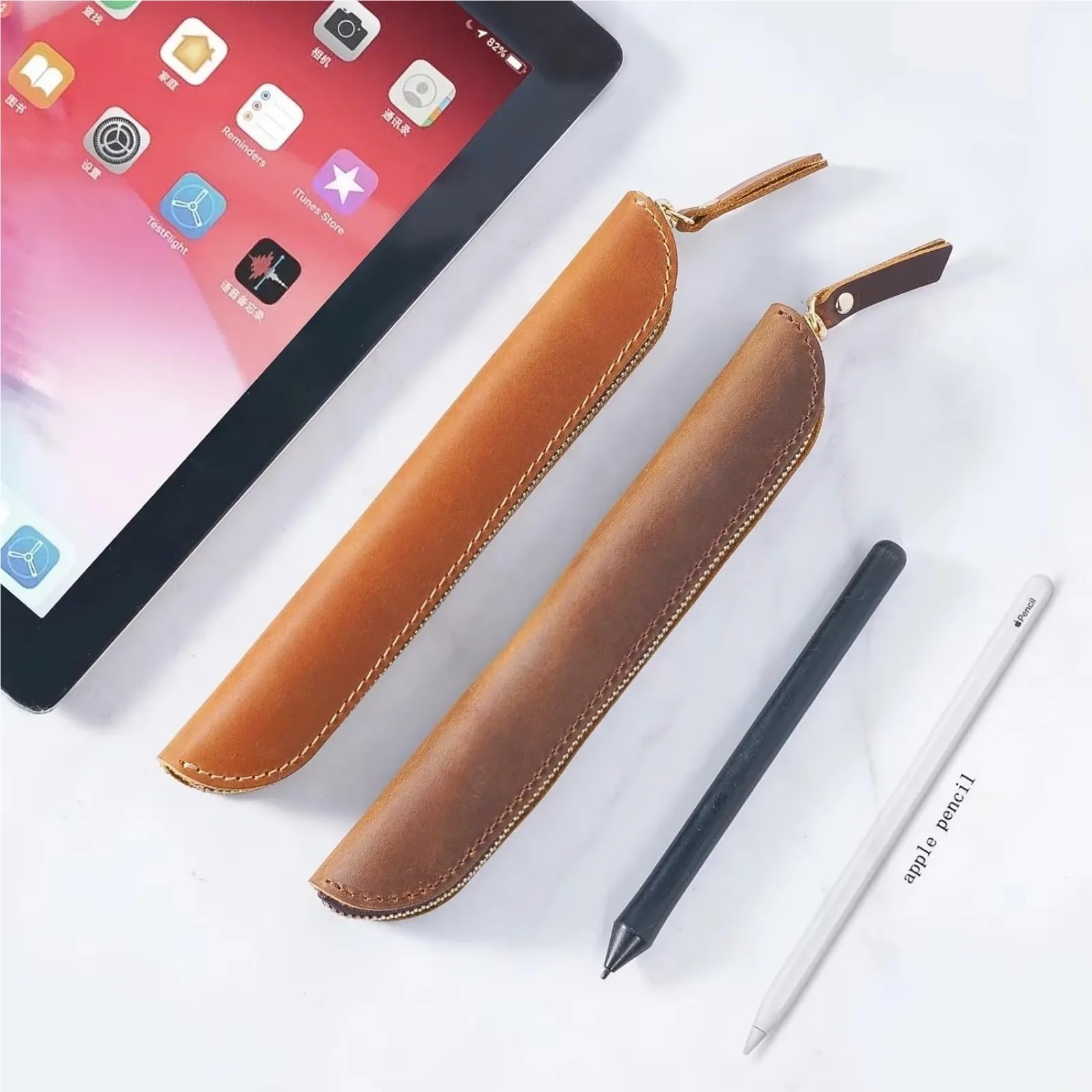 Vintage skóra bydlęca klips na długopis etui zapinane zamek artykuły biurowe skórzany pojemnik ołówki do szkolnego biura podróżnego lodówka tablica(Brown,32pcs)