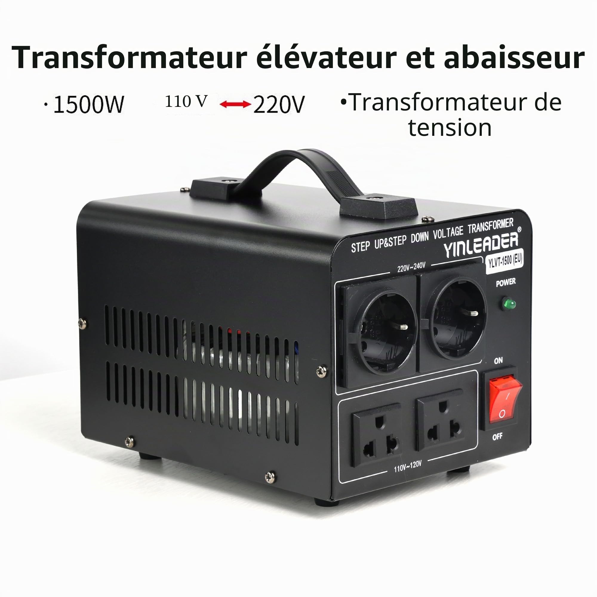 Yinleader Convertisseur de Tension USA Transformateur Toroïdal 1500VA/1500W - Entrée: 110V ou 220V - Sortie: 110V et 220V