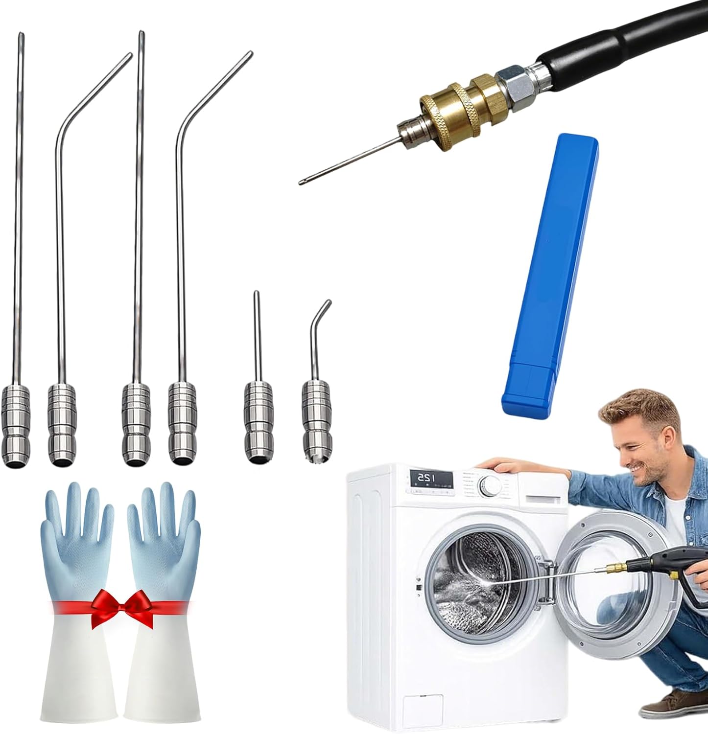 6 Pack High Pressure Washer Nozzle Kit For Washing Machine & Ac Cleaning, Washer Spray Nozzle Extension Wand 1/4" Quick Connect, Quick Connect Rv Water Heater Flush Wand (6pcs)