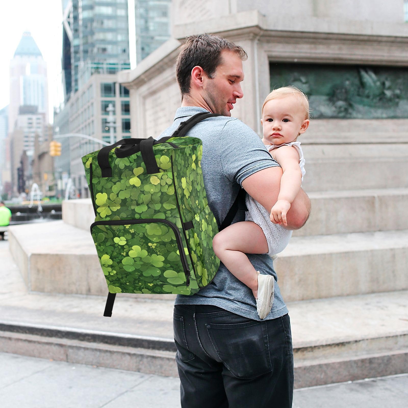 Verde Hojas De TréBol Natural Exuberante Mochilas de Pañales para Gran Capacidad Pañal Bolso Mochila para Viajar al Aire Libre Mamá y Papá