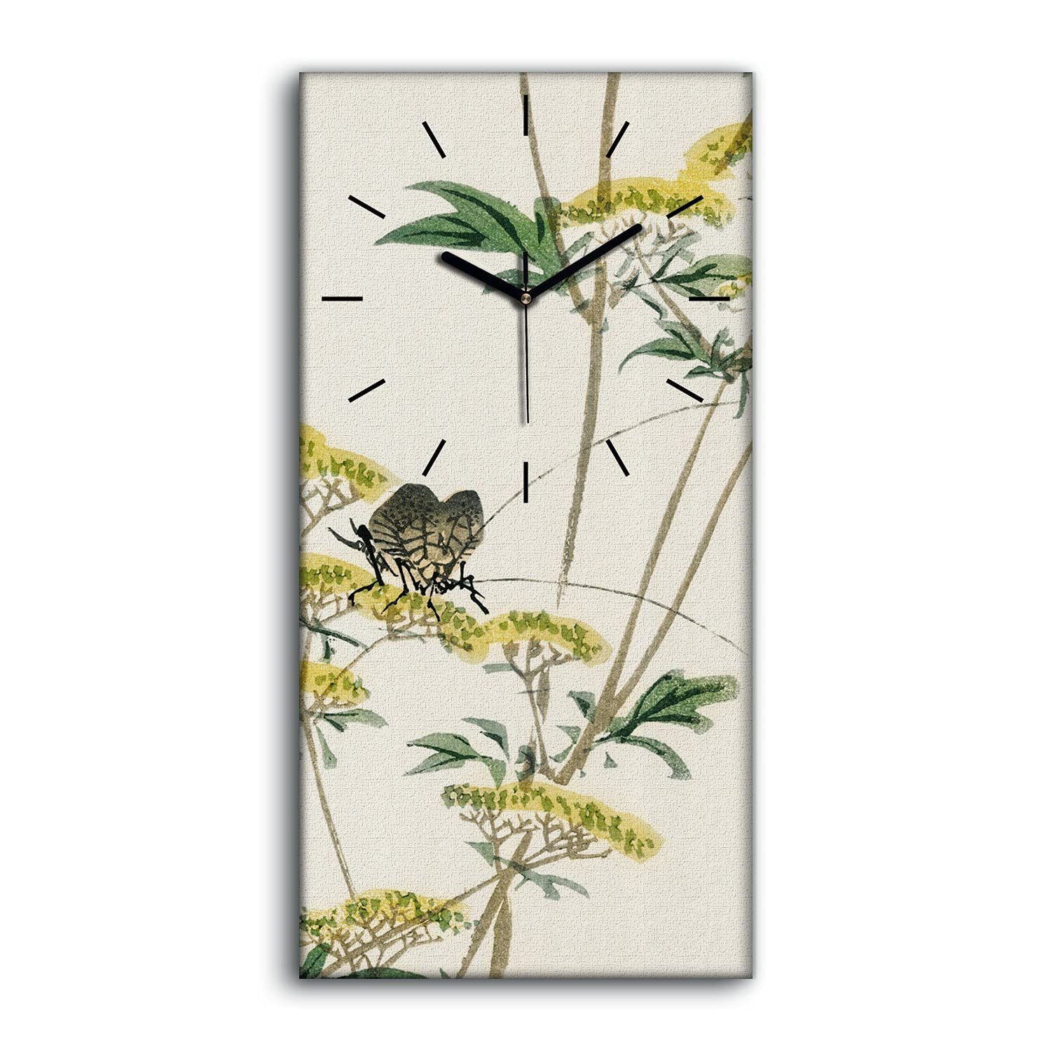 Image art mural salon moderne avec horloge en toile 30x60cm fleurs japonaises et aiguilles noires