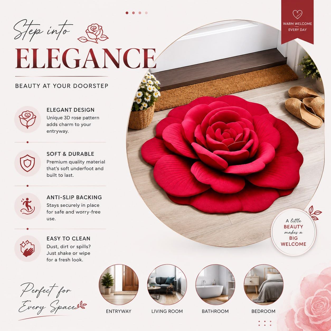 3D Rose Mat - Soft & Decorative Rug -4