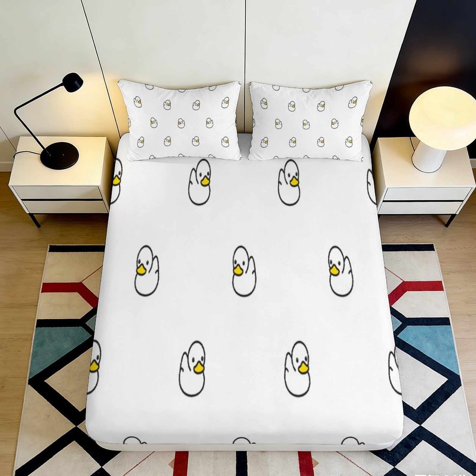 3D Printed Cartoon Egg Fitted Sheet Microfiber Soft Anti-Slip Cute Chick Bed Cover for Bedroom Dorm Mattress Decor 90x200x25cm