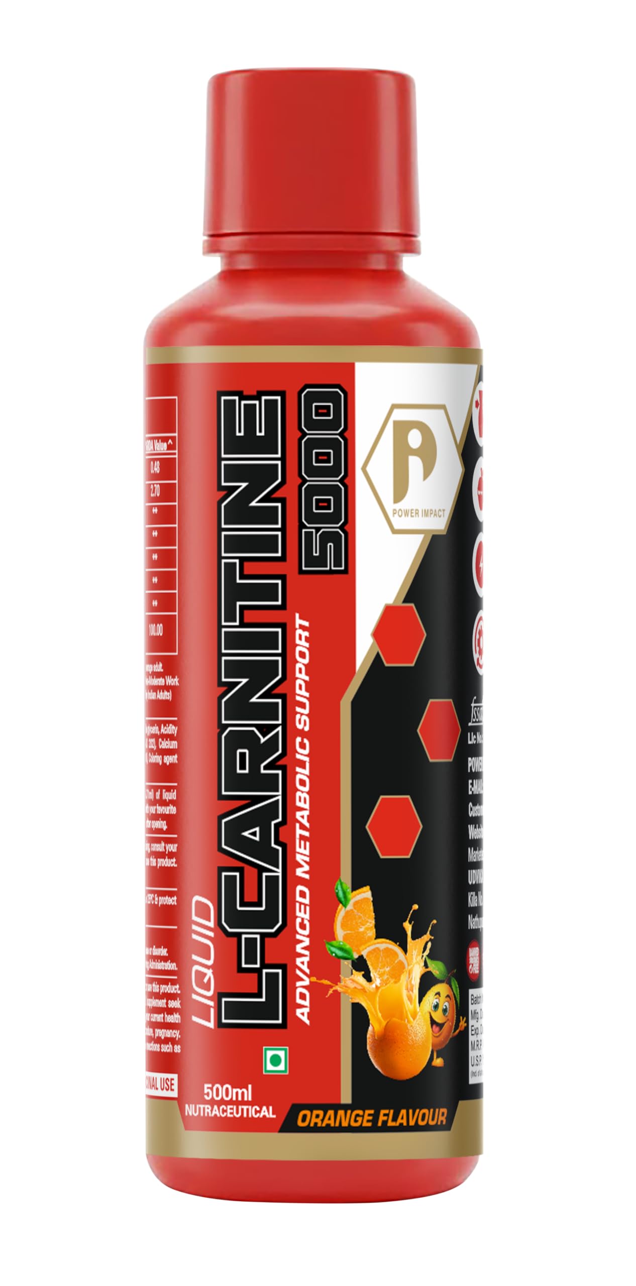 Power Impact Liquid L-Carnitine 5000, Orange Flavour, Fat Burner with  Advanced Metabolic Support, 500ml : Amazon.in: Health & Personal Care