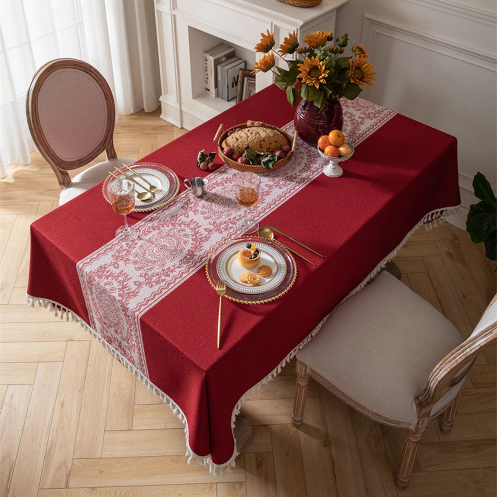 Chemin de table de dîner et nappe rouge pour décoration de table de Noël