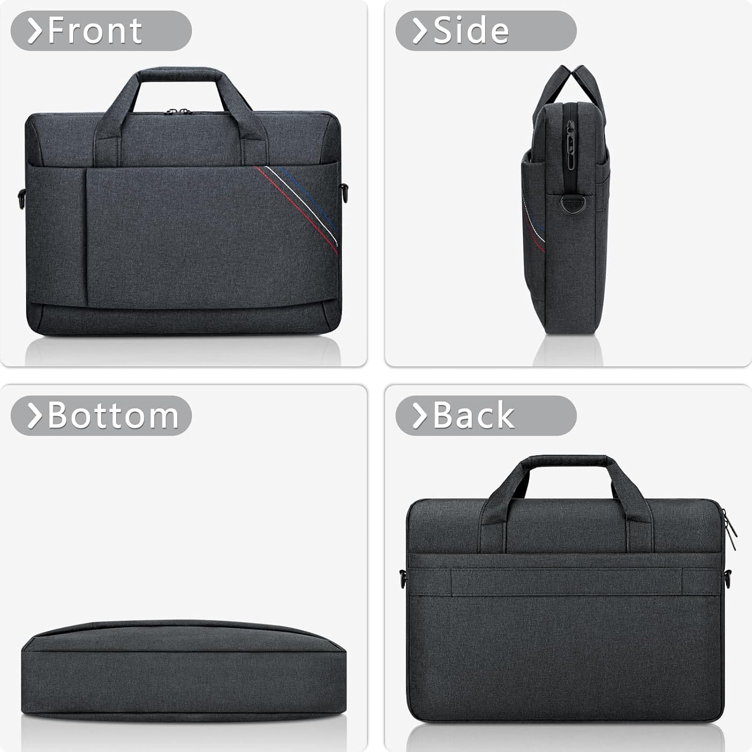 15.6 Inch Laptop Shoulder Bag for Man Work Briefcase Slim Computer Carrying Case Handbag with Shoulder Strap, Black Grey - Image 5