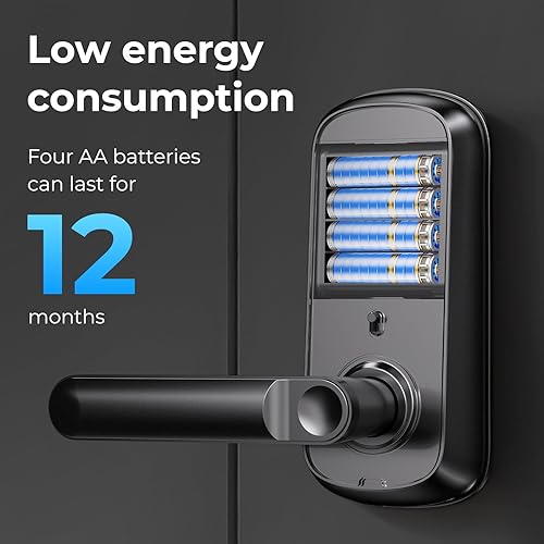 Miniatura 6 de Cerradura inteligente para puerta delantera, entrada sin llave con huella digital, código y acceso digital, acabado negro mate, fusión perfecta de