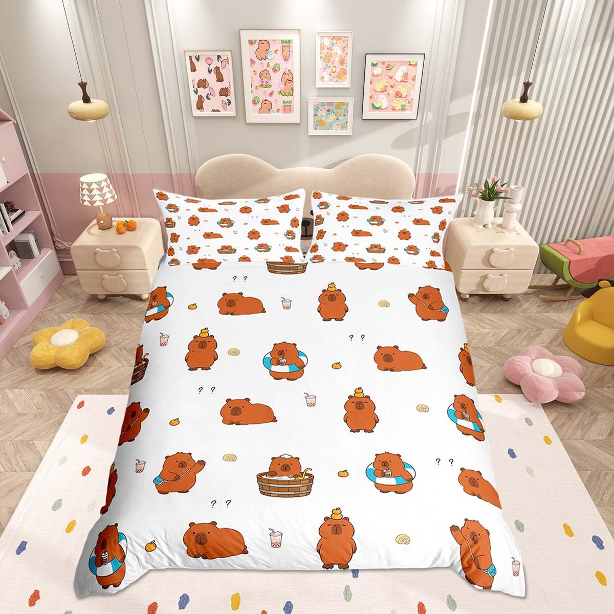 Homemissing Capybaras Duvet Cover Set Double Size For Kids Boys Girls Cutes Capybara Bedding Set Animals Lovers Duvet Cover with 2 Pillowcases Wild Animal Bedding