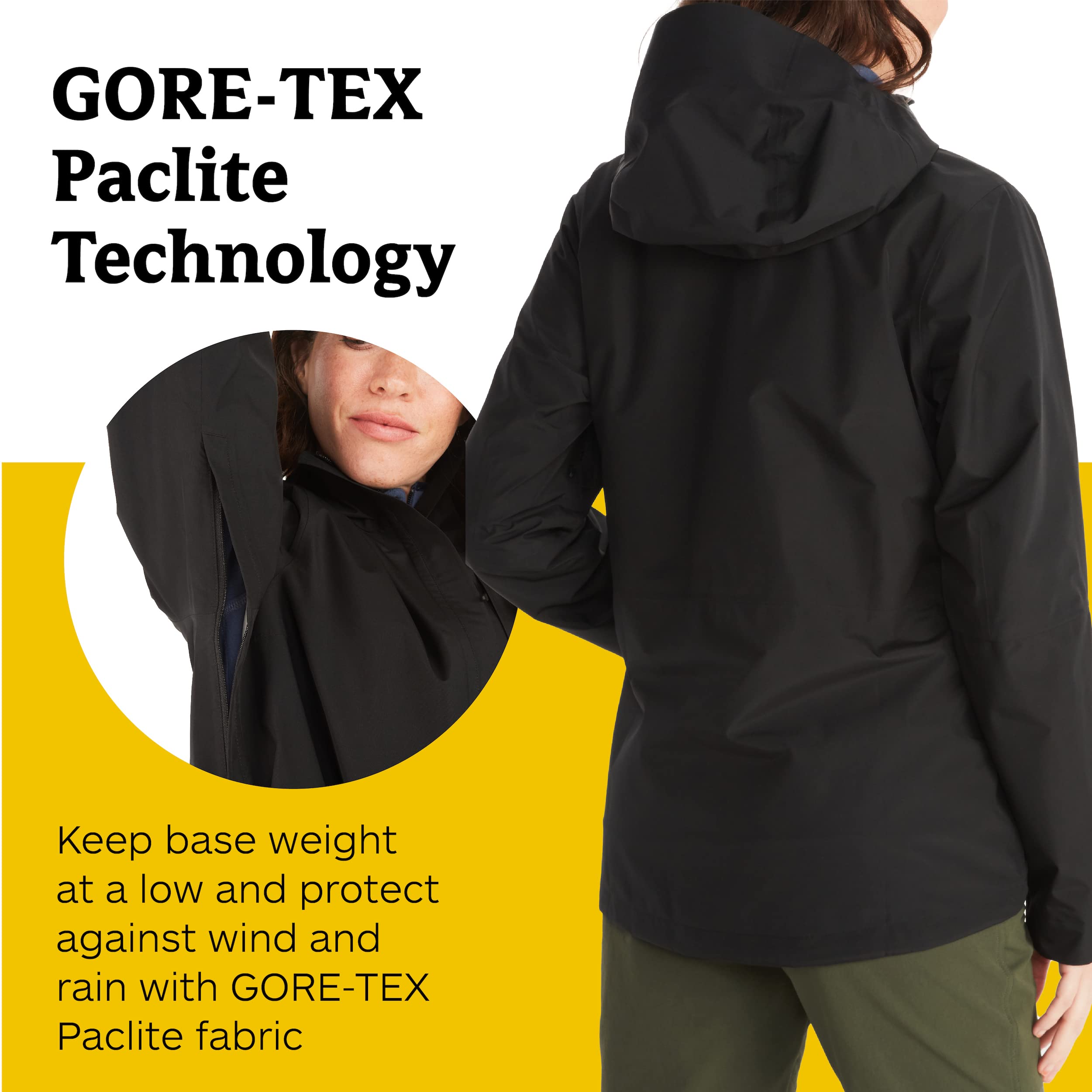 Marmot Kobiety Wm's Minimalist Jacket, Wodoodporna kurtka przeciwdeszczowa GORE-TEX, oddychający płaszcz przeciwdeszczowy z kapturem, lekka wiatrówka hardshell na wędrówki, Black, S
