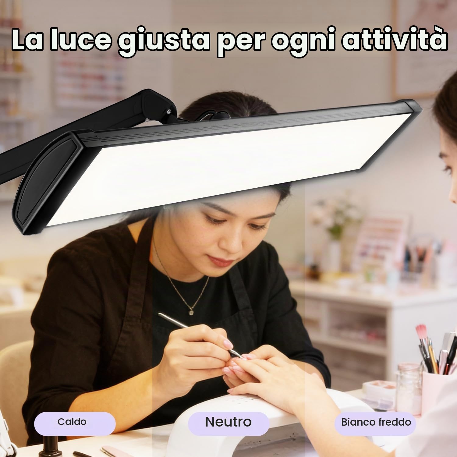 Neatfi Lampada da Scrivania LED da 3.500 Lumen – 45W Dimmerabile | 3 Modalità di Luce | 540 LED SMD | Controllo Touch | Paralume in Metallo Largo 66cm | Artigianato e Ufficio (Nero, CCT con morsetto)