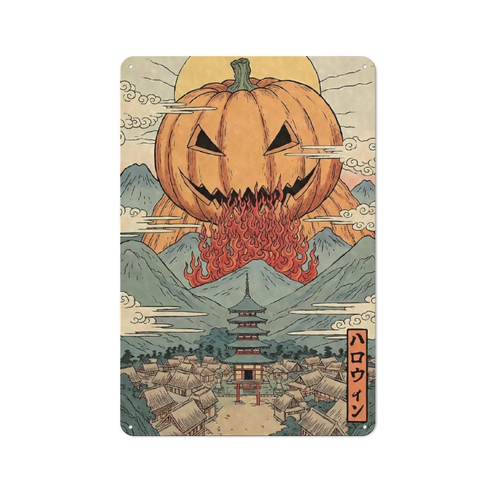 Junmoney Japan Halloween Pumpkin Classic Metal Wall Decor 30X20cm, Metal Wall Plaque For Office, Study, Studio Or Hallway