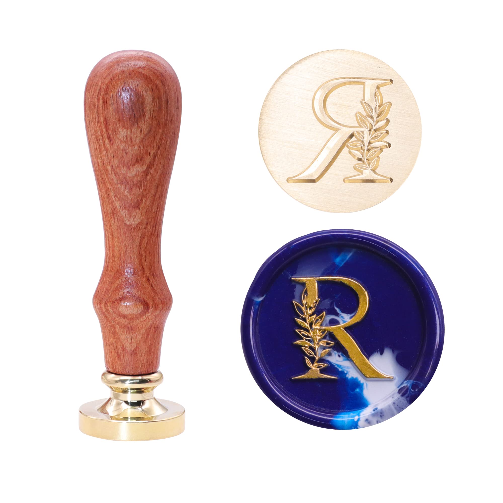 SWANGSA Initial Alphabet R Wax Seal Stamp, Vintage Elegant Botanical Leaves Letter Sealing Stamp for Wedding Party Invitation, Gift Wrap, Envelope, Christmas Thanksgiving Card (R)