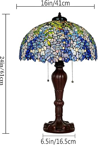 Miniatura 6 de MAGCOLOR Lámparas de mesa, estilo Tiffany, lámpara de mesa de glicina púrpura con pantalla de 16 pulgadas hecha a mano y base de lámpara redonda