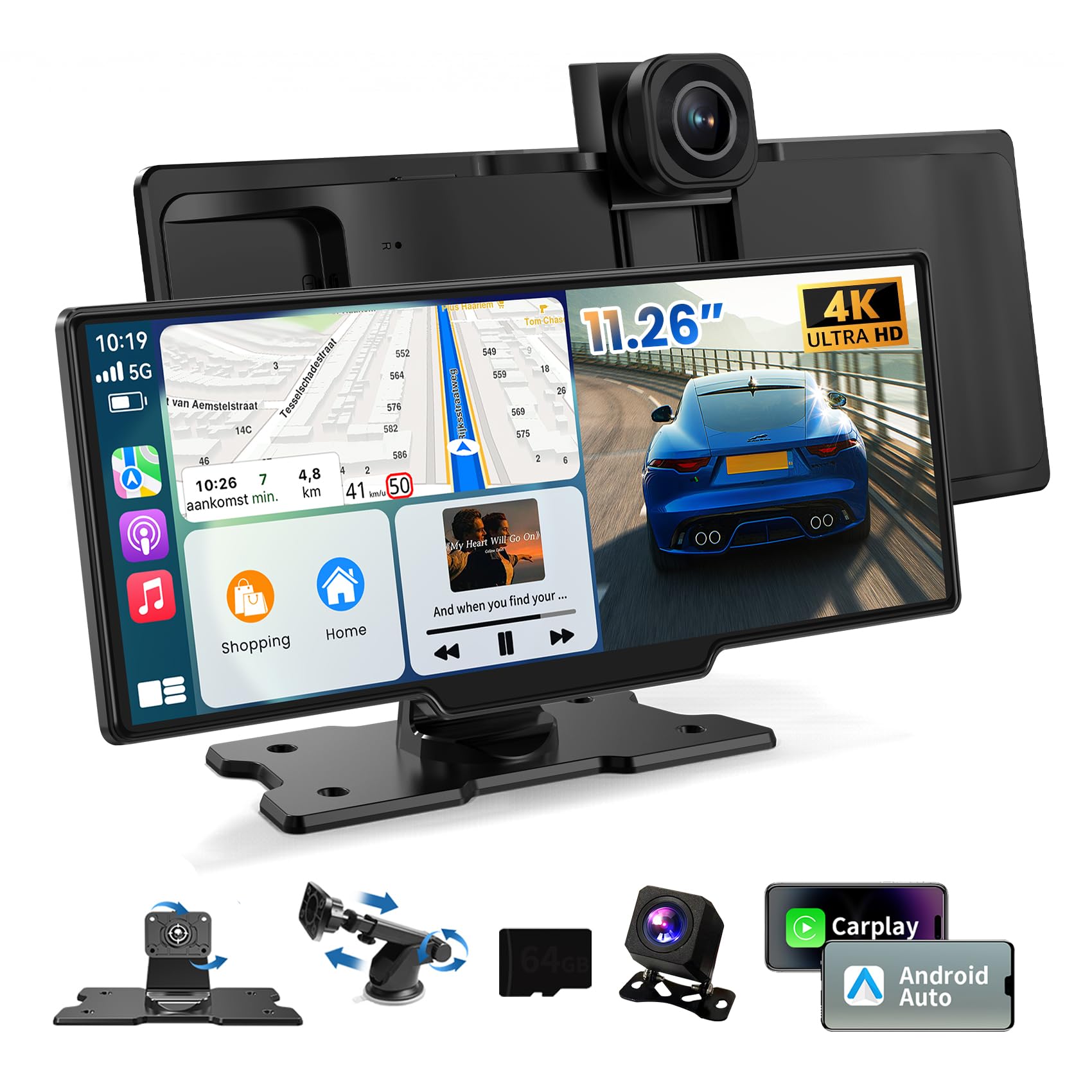 portable apple carplay screen 4k touch wireless car stereo