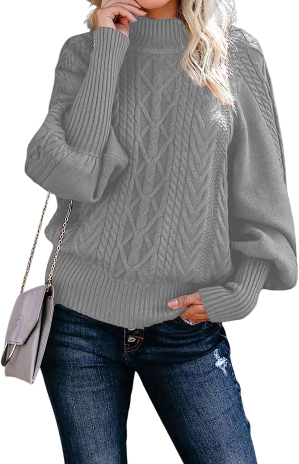 2025 Womens Turtleneck Line Knit Sweater Oversized Long Sleeve Pullover Cozy Fall Fashion Casual Loose Cozy