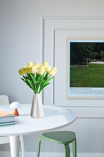 Miniatura 7 de SITUMEIZI 15 tulipanes falsos flores artificiales de tacto real beige de 14 pulgadas flor de poliuretano para decoración del hogar, cocina,