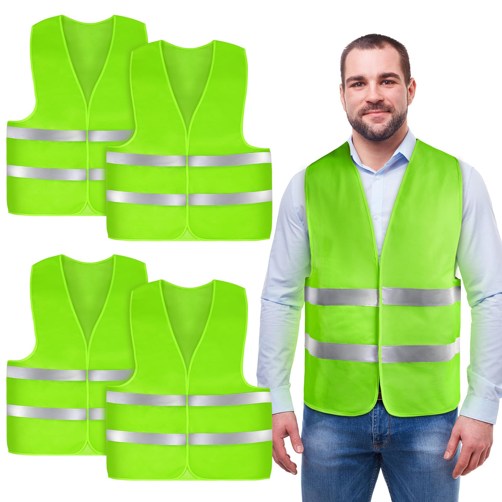 AYBUY 4 Pack Hi Vis Vests,High Visibility Vest,Safety Reflective Jacket Adjustable High-Visibility Gilet for Adult Men Women,Fit Traffic Work,Running,Surveyor and Security Guard,Fluorescent Green — image 1