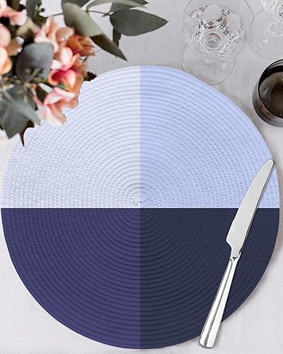 Miniatura 2 de 2 Packs Round Braided Placemats for Dining Table, Navy Blue Purple Plaid Ombre 15 inch Washable Kitchen Table Place Mats for Party Dining Decoration