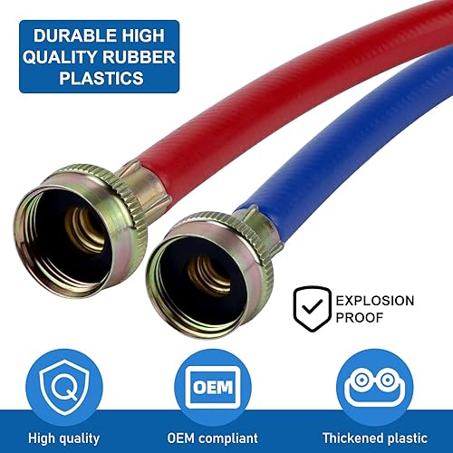 Miniatura 5 de Mangueras de lavadora de 4 pies, mangueras de goma para lavadora 34, 2 paquetes, líneas de suministro de agua a prueba de estallidos para mangueras