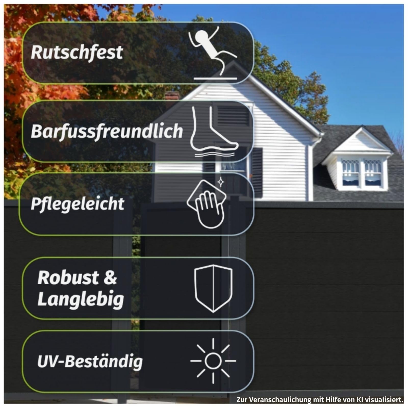 HORI Sichtschutz Rahmenzaun Komplettset WPC Zaun Robuster Windschutz Modernes Lamellenzaun Design Ideal für Garten & Terrasse Einfach zu Montieren 0.9 m - zum Aufschrauben - Anthrazit