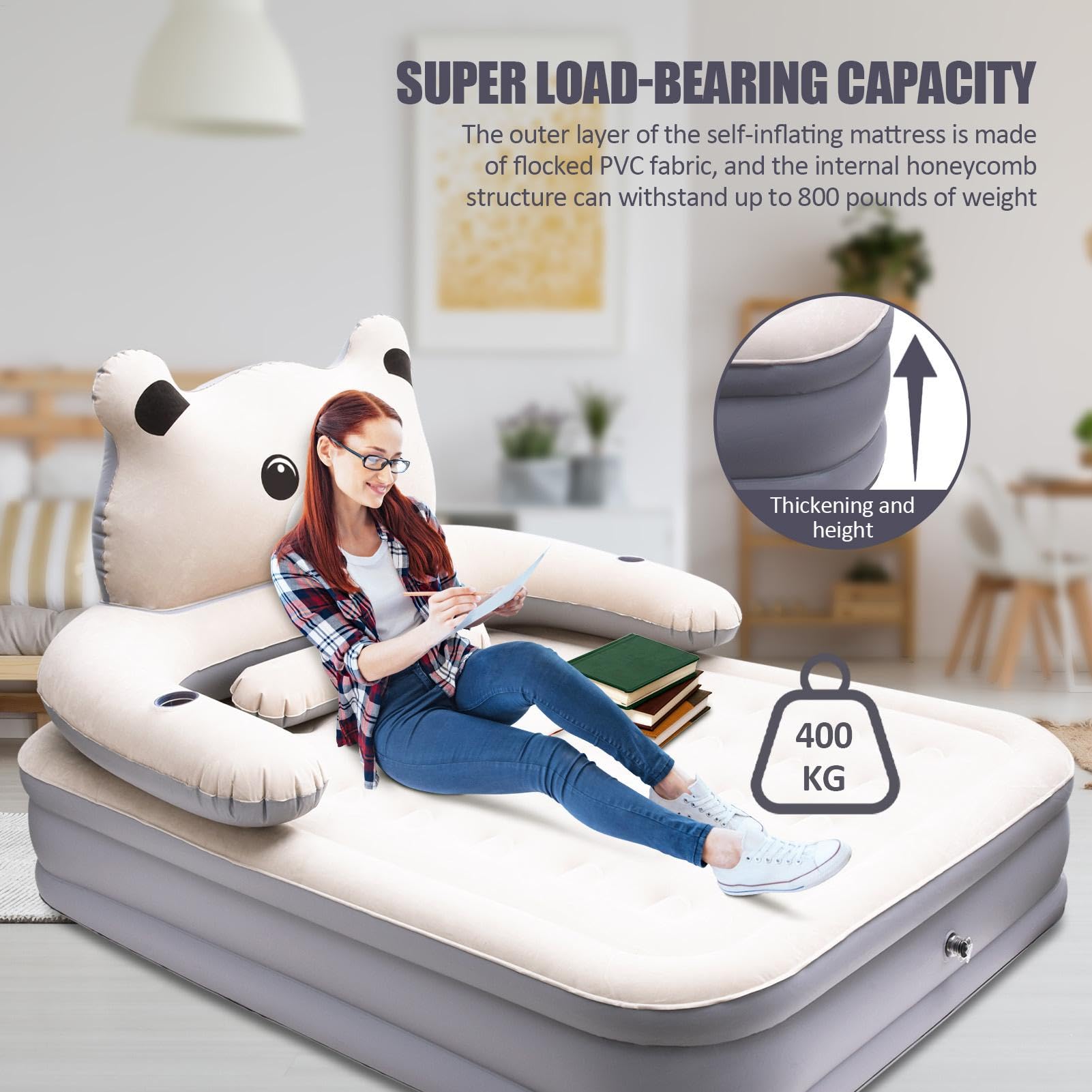 Inflatable Mattress Twin Size,Quick Inflation Deflation Camp Mattress Pad - Comfort Inflatable Bed, High Blow up Airbed for Home, Camping, Picnic