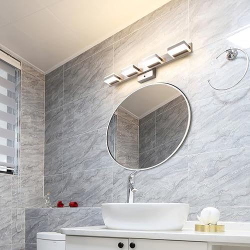 Miniatura 4 de mirrea Luces de tocador de níquel cepillado de 24 pulgadas para baño, 4 luces, accesorios de iluminación para espejo, 3 CCT, luz LED ajustable para