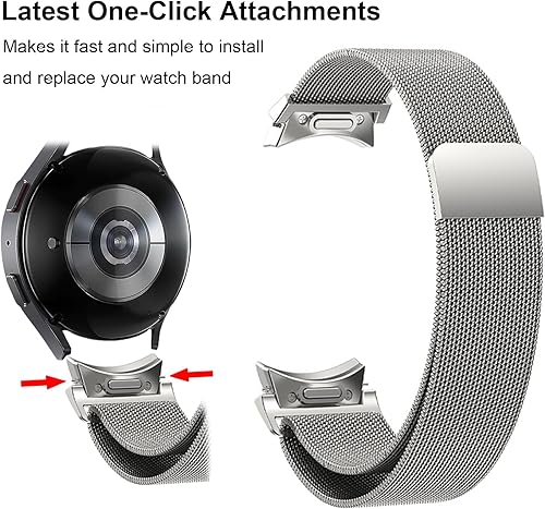 Miniatura 2 de One Click - Correas de metal sin brecha compatibles con Samsung Galaxy Watch 7 FE 6 5 4 1.575 in 1.732 inGalaxy Watch 6 Classic Band 1.850 in 1.693
