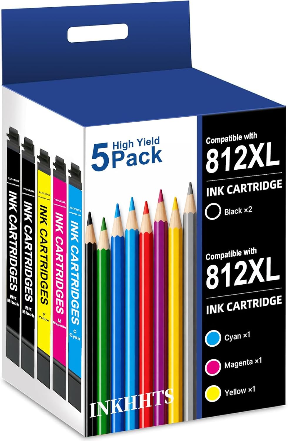 Remanufactured Replacement for 812XL Ink Cartridges Combo Pack for Epson 812XL 812 XL Ink Cartridge for Workforce Pro WF-7840 WF-7820 WF-7310 EC-C7000 Printer (5 Pack, Latest Chip)