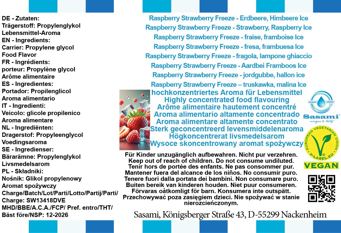 Raspberry Strawberry Freeze - Erdbeere, Himbeere Ice Aroma Konzentrat - Vegan - Sasami - 100ml