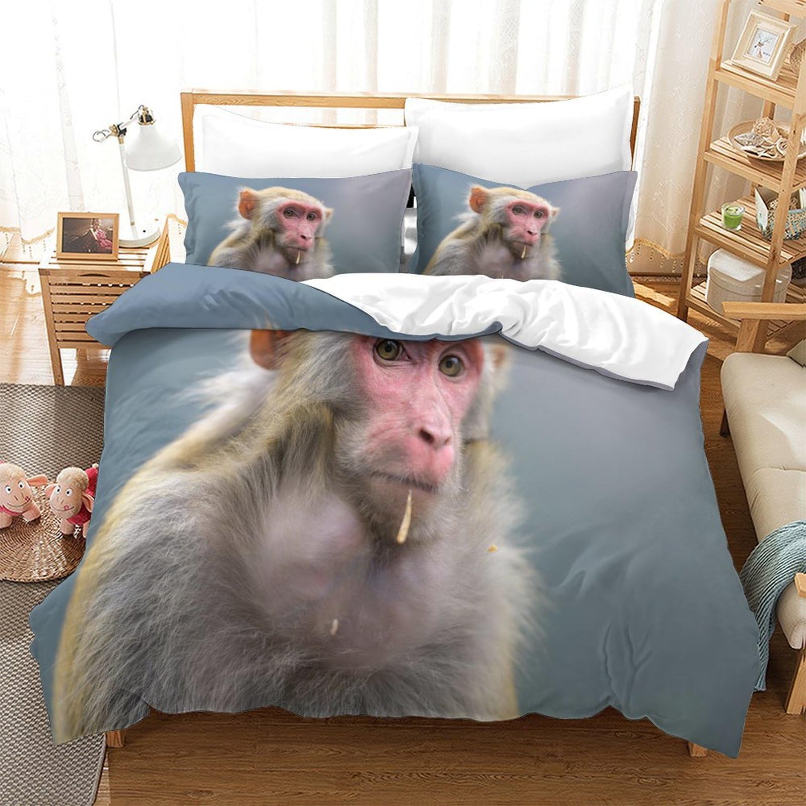 P1S9U7W5Y Realistic Animal 3D Printed Monkey Duvet Cover Set 3pcs Microfiber Monkey Bedding Set Double