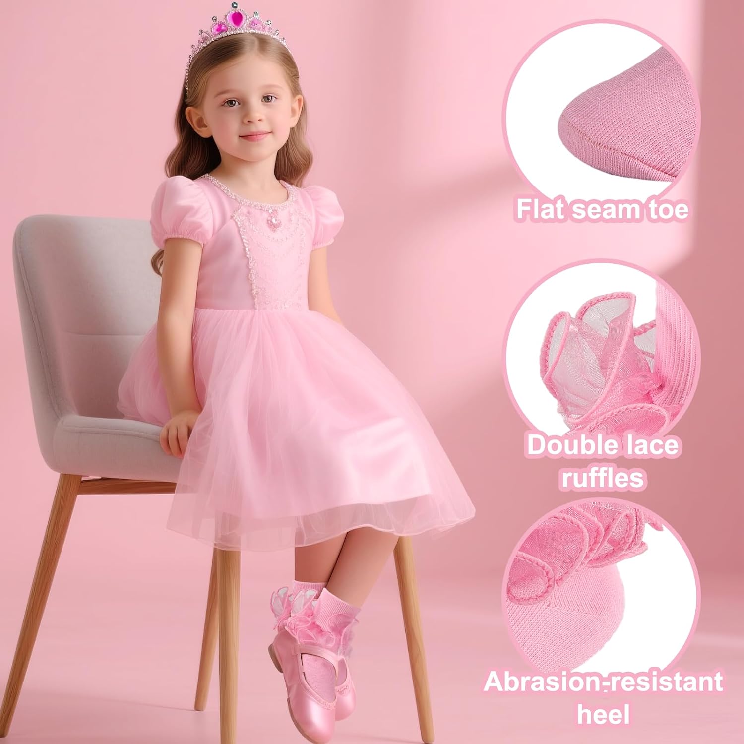 Girls Ruffle Socks Toddler Girl Frilly Dress Socks Double Lace Big Ruffles Fold Over Church Fancy Sock for Baby Kids - Image 2