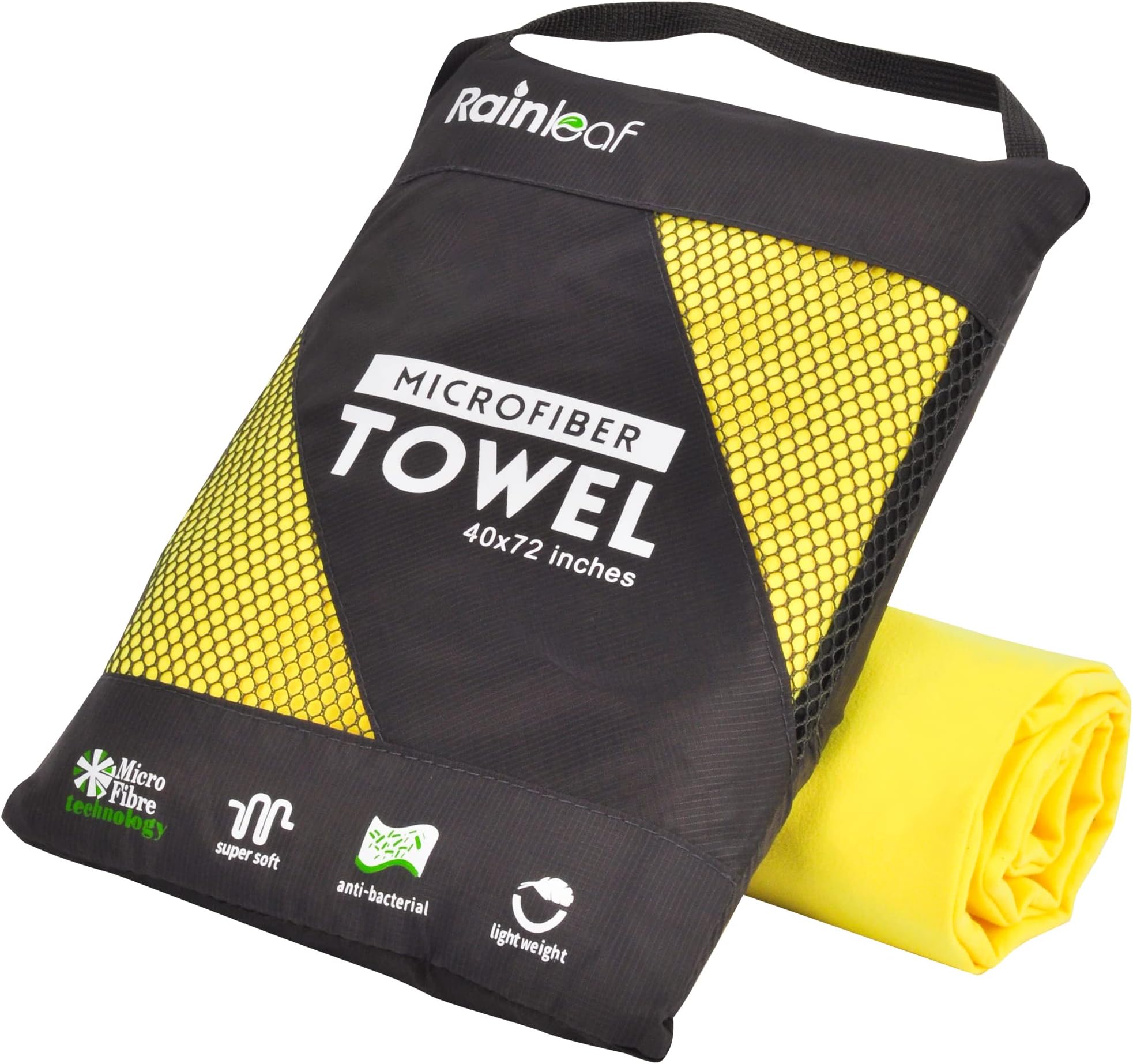 Microfiber Towel by Rainleaf Perfect Sports & Travel Towel Fast Drying - Antibacterial - Super Absorbent - Ultra Compact Ideal for Camping Backpacking, Gym, Beach, Swimming,