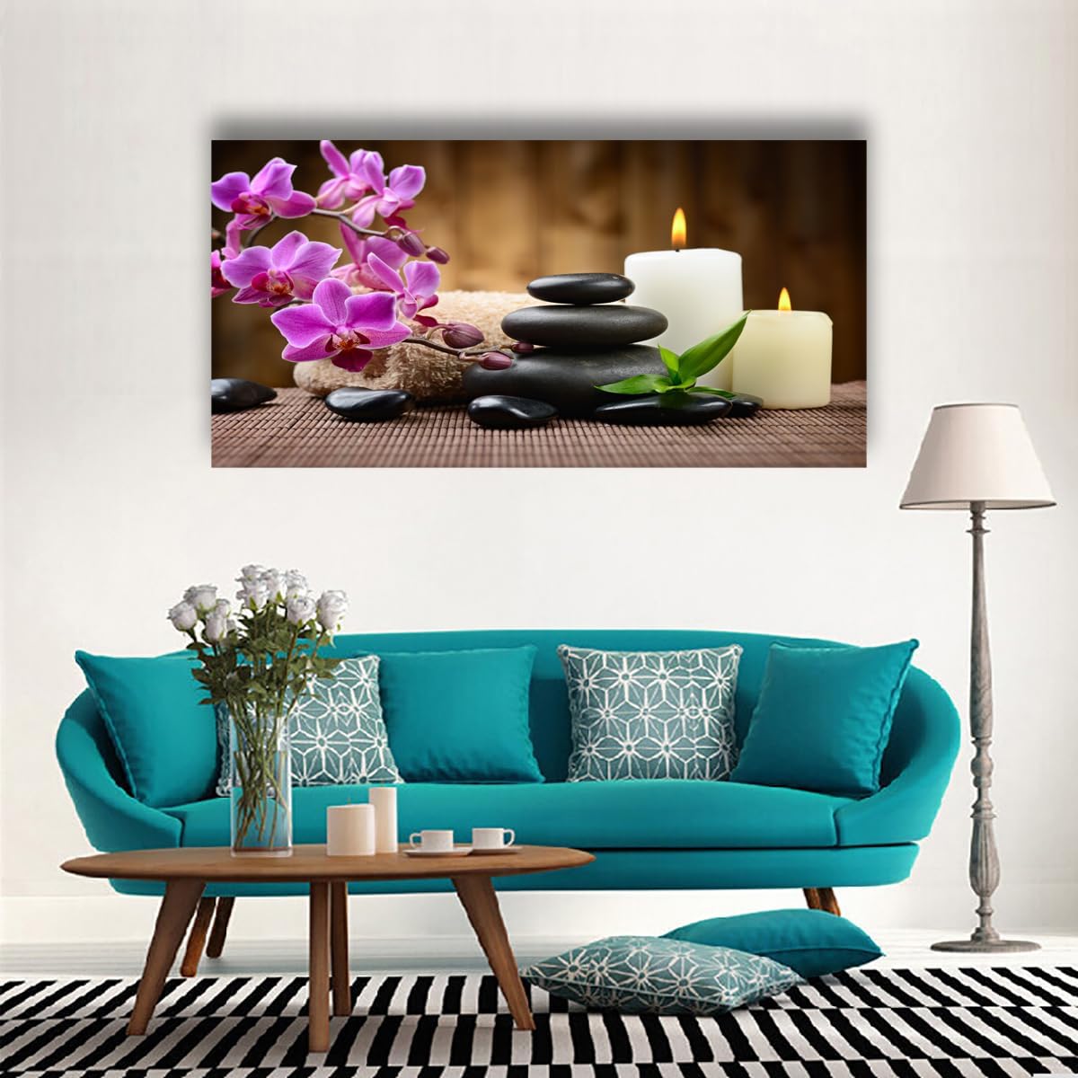 Butterfly Orchid Flowers Pictures Canvas Wall Art for Living room Bedroom Wall Decor,Flowers Wall Art Print Paitnings for home Decor,Morden Artwork Stones and Candles Yoga Atmosphere Canvas Art