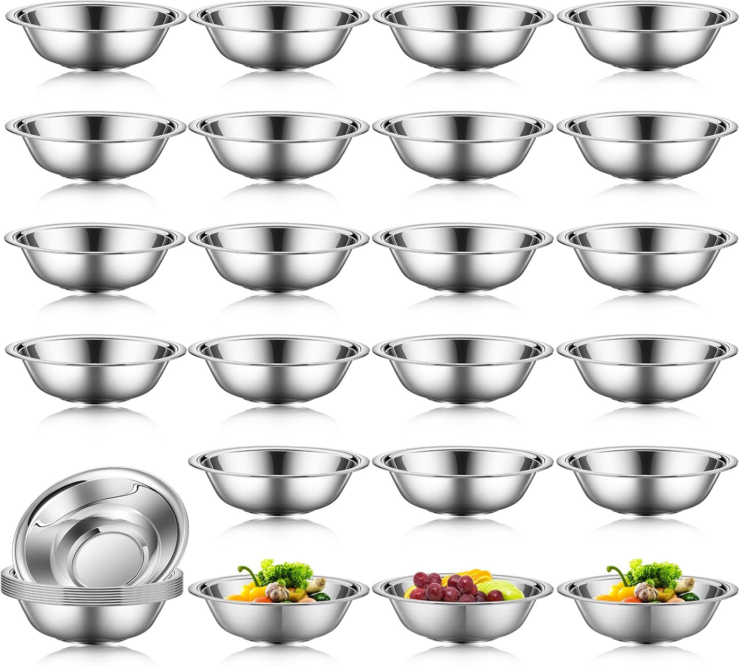 Tioncy 20 Pack Small Mixing Bowls, 3/4 Quart Stainless Steel Prep Bowl for Sauces, Snacks, Side Salads, 6.3 Inch Cooking Baking Bowls Set with Flat Base, Dishwasher Safe