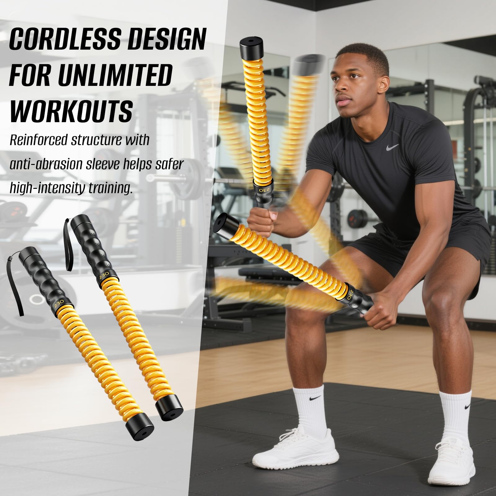 Battle Rope Pesata Upgrade senza Corda Lunga, con 4 Dischi Peso Rimovibili & Borsa Portatile, Corda Heavy-Duty per Home Gym, Allenamento di Forza & Resistenza, per Principianti e Avanzati
