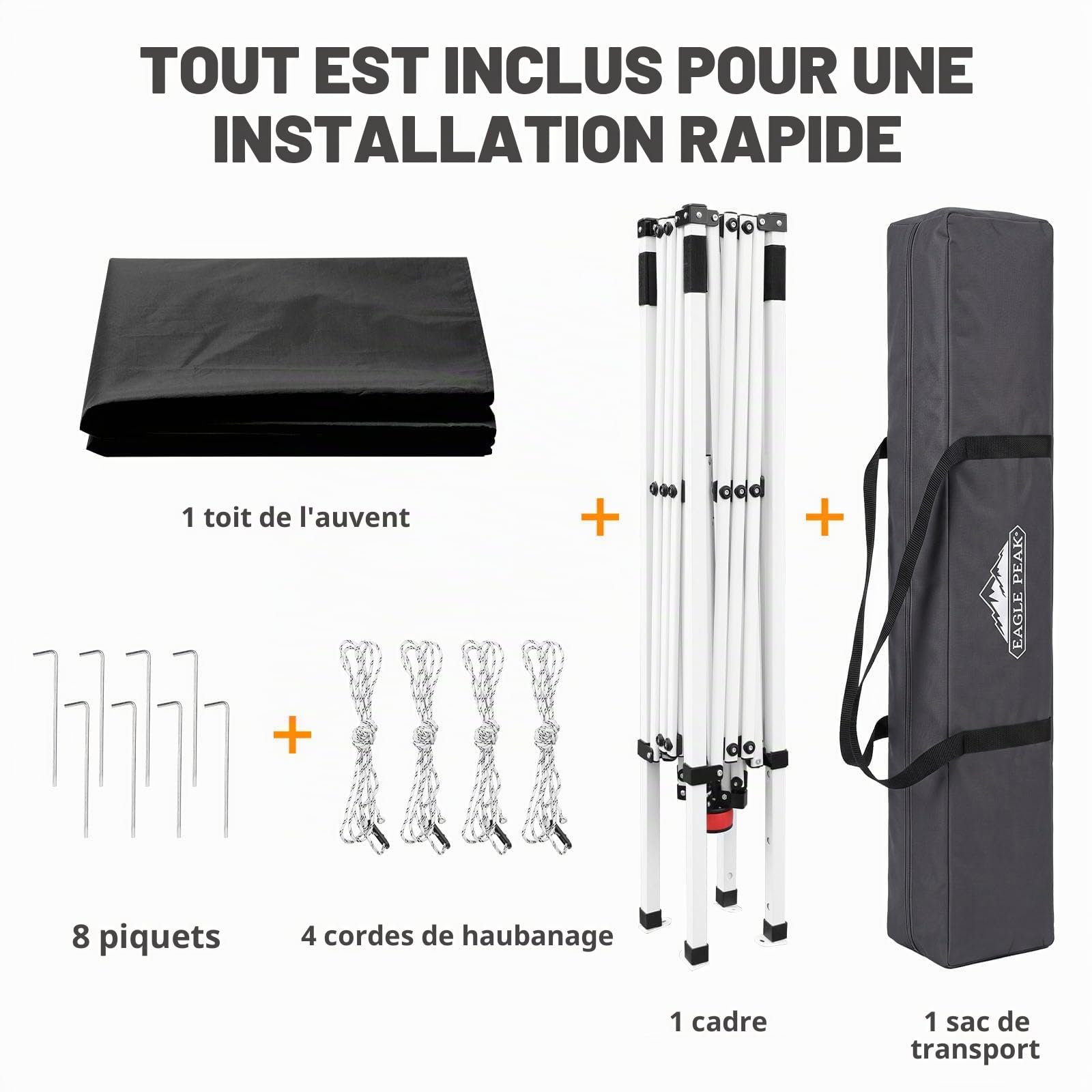 EAGLE PEAK Tonnelle Pop-up à Jambes inclinées 3x3 m, Montage Facile pour Une Personne, abri extérieur instantané pour Plage et Sport, Pliable et Portable, Base 3x3 m, Sommet 2,4x2,4 m (Noir)