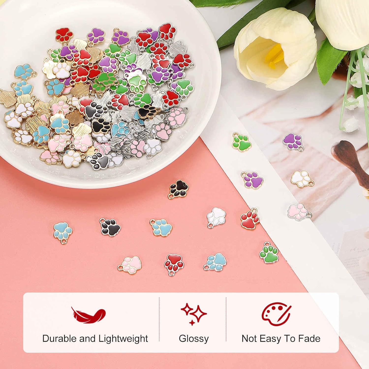 MECCANIXITY Enamel Dog Paw Print Charms, Alloy Paw Pendant Keychain Charm Footprint Animal Charms for Jewelry Making Necklace - Image 7