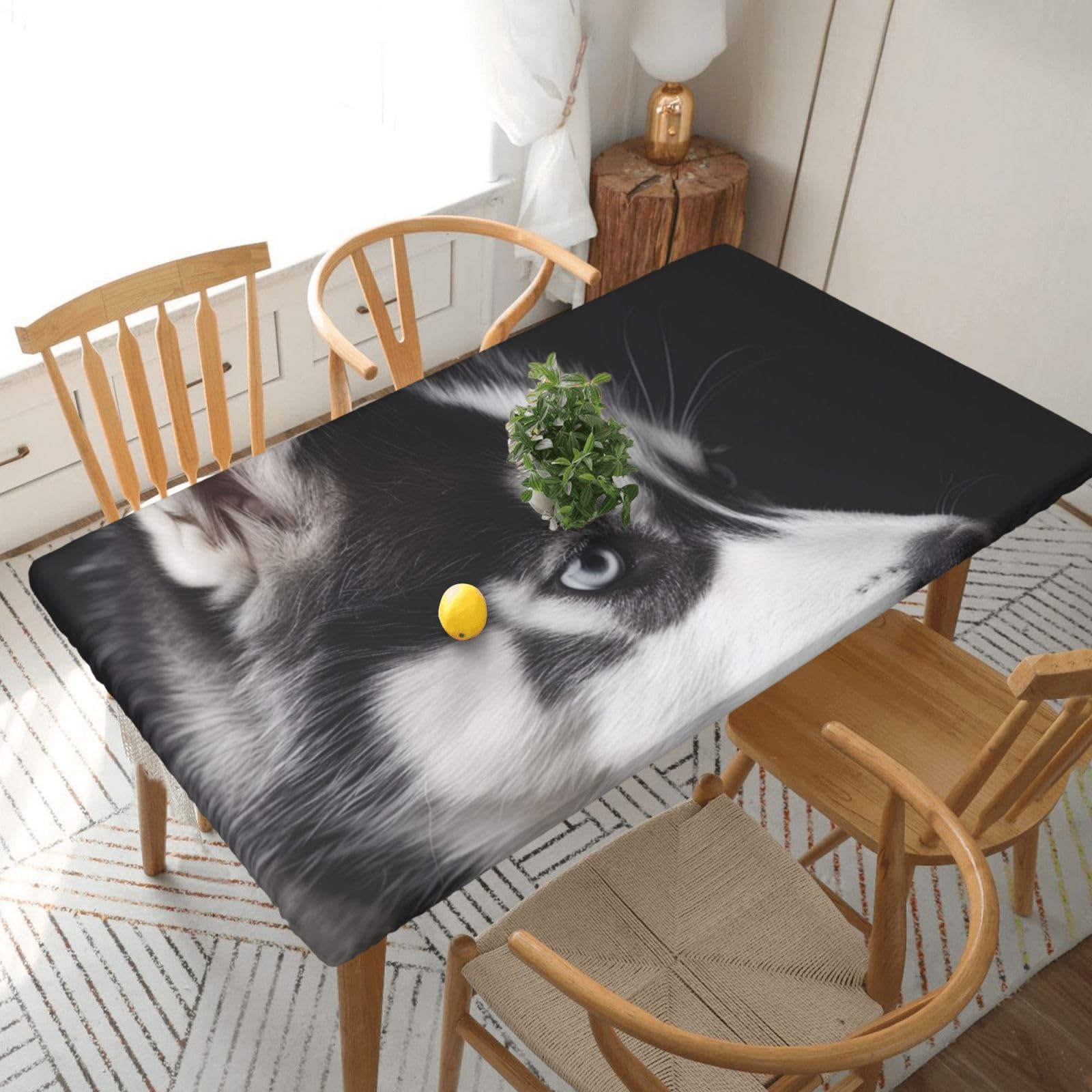 WPKJU Husky Dog Printed Tablecloths 5ft Rectangular Table Covers Washable Polyester Decorative Table Cloth for Dining Table Picnic Wedding