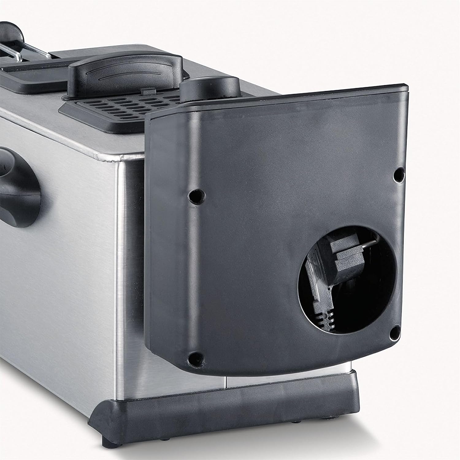Rear view of the SEVERIN FR 2431 Deep Fryer, highlighting the integrated power cord storage compartment.
