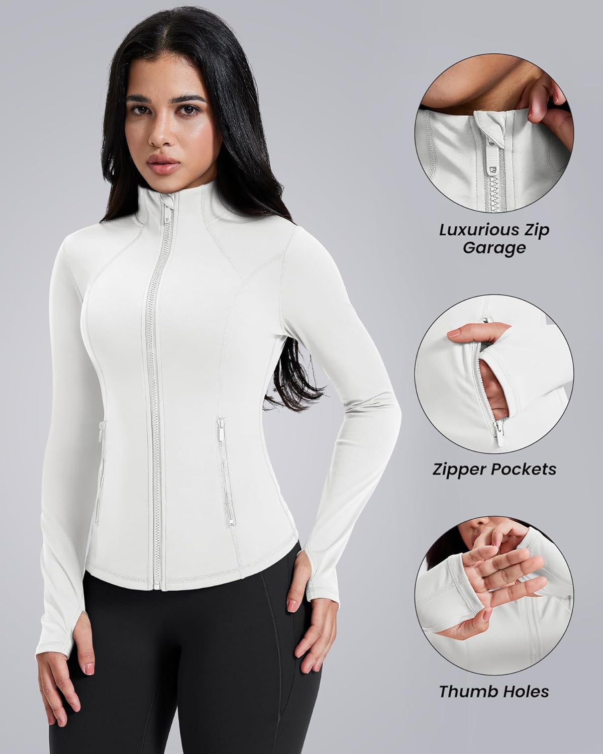 AVGO Womens Workout Jackets Lightweight Athletic Zip Up Jacket Slim Fit Running Gym Top with Pockets & Thumb Holes - Image 5