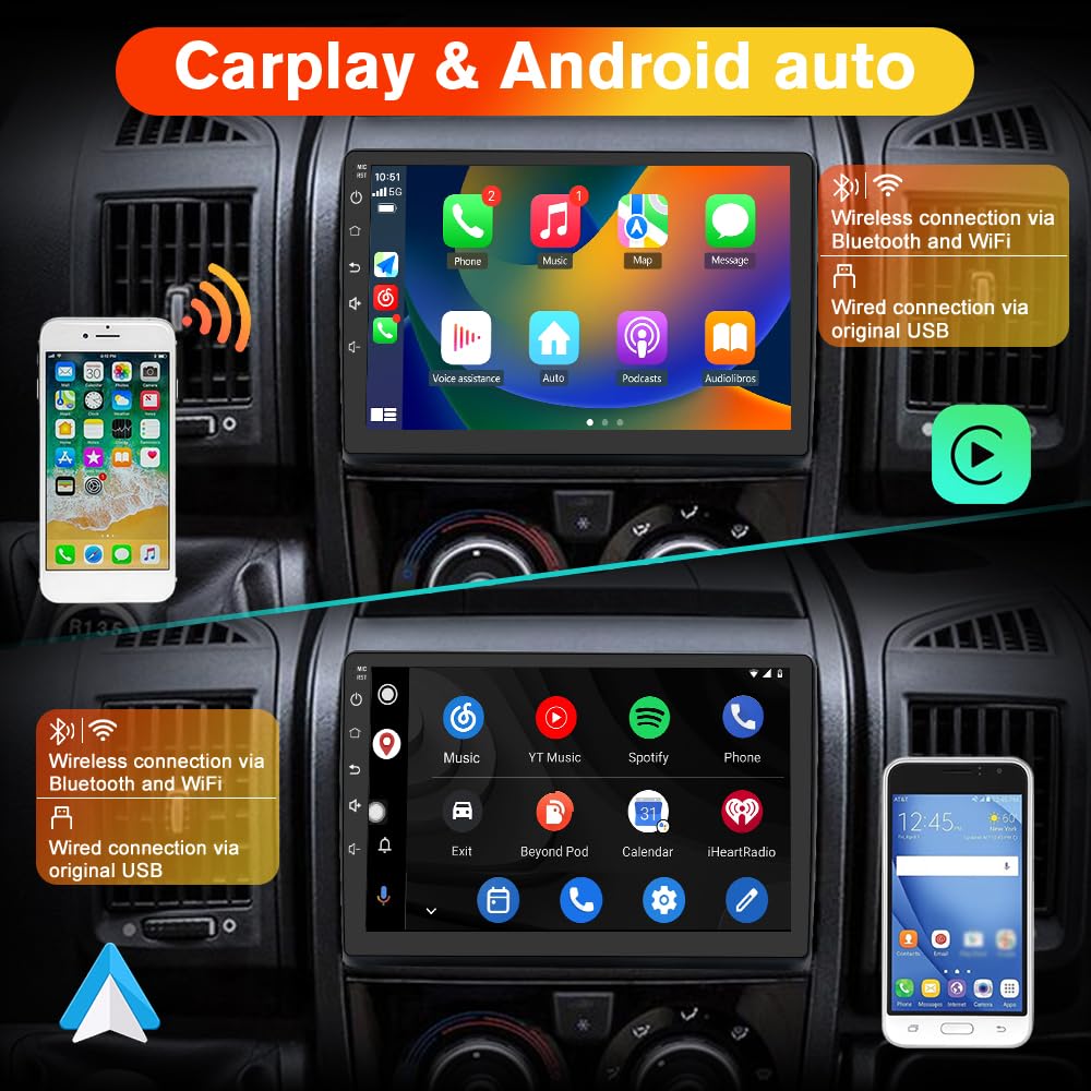 AWESAFE Autoradio [6Go+128Go] pour Peugeot Boxer II/Citroën Jumper II/Fiat Ducato Android 13 avec 4G Carplay Android Auto 9 Pouces GPS WiFi USB FM Bluetooth Commande au Volant