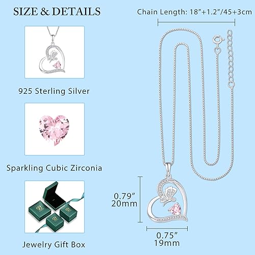 Miniatura 5 de FJ Collar de mariposa para mujer, plata de ley 925, dije de piedra natal de corazón, joyería de regalo para esposa, novia, madre, hija
