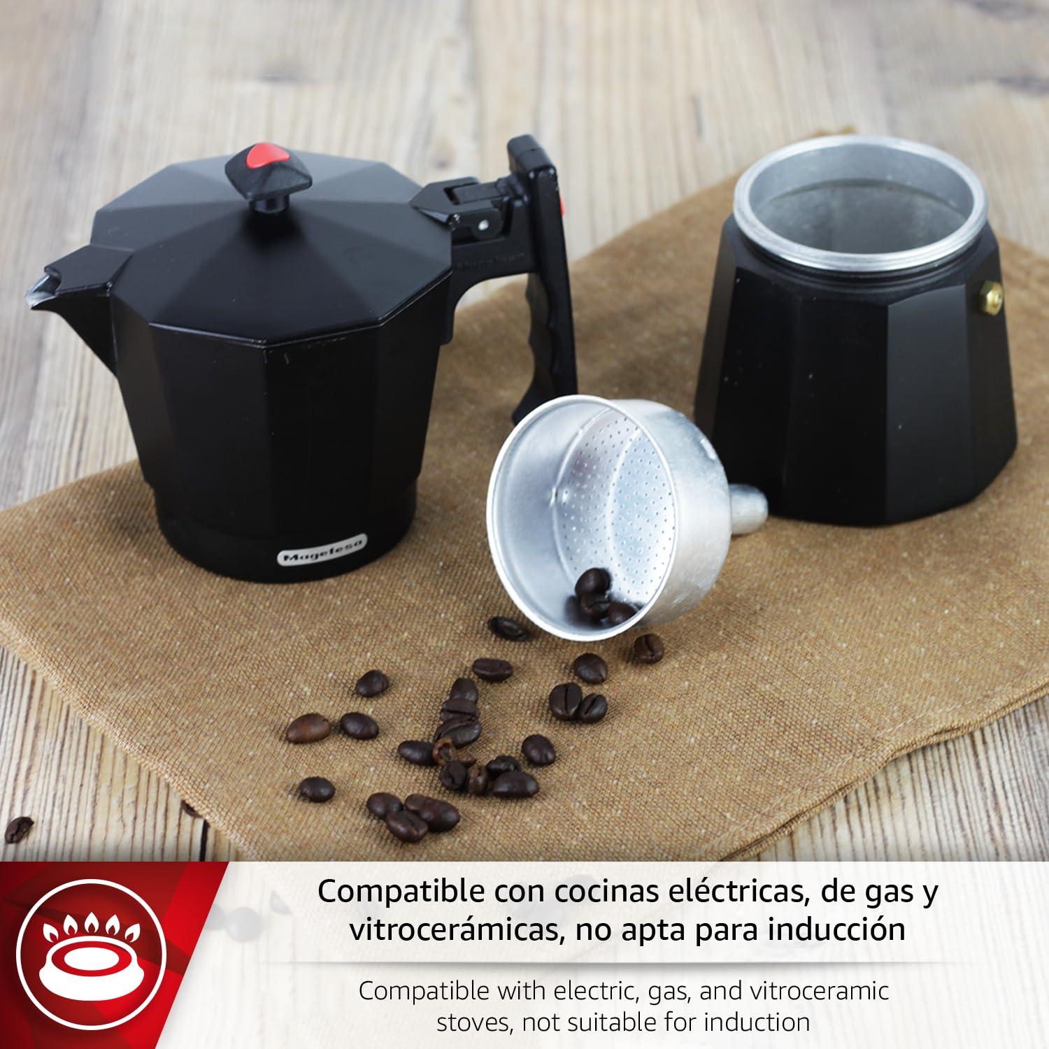 MAGEFESA Colombia Noir - Cafetera Italiana de 12 Tazas, 600ml, Aluminio Extra Grueso, Todo Tipo de Cocinas, NO APTA PARA LAVAVAJILLAS E INDUCCIÓN