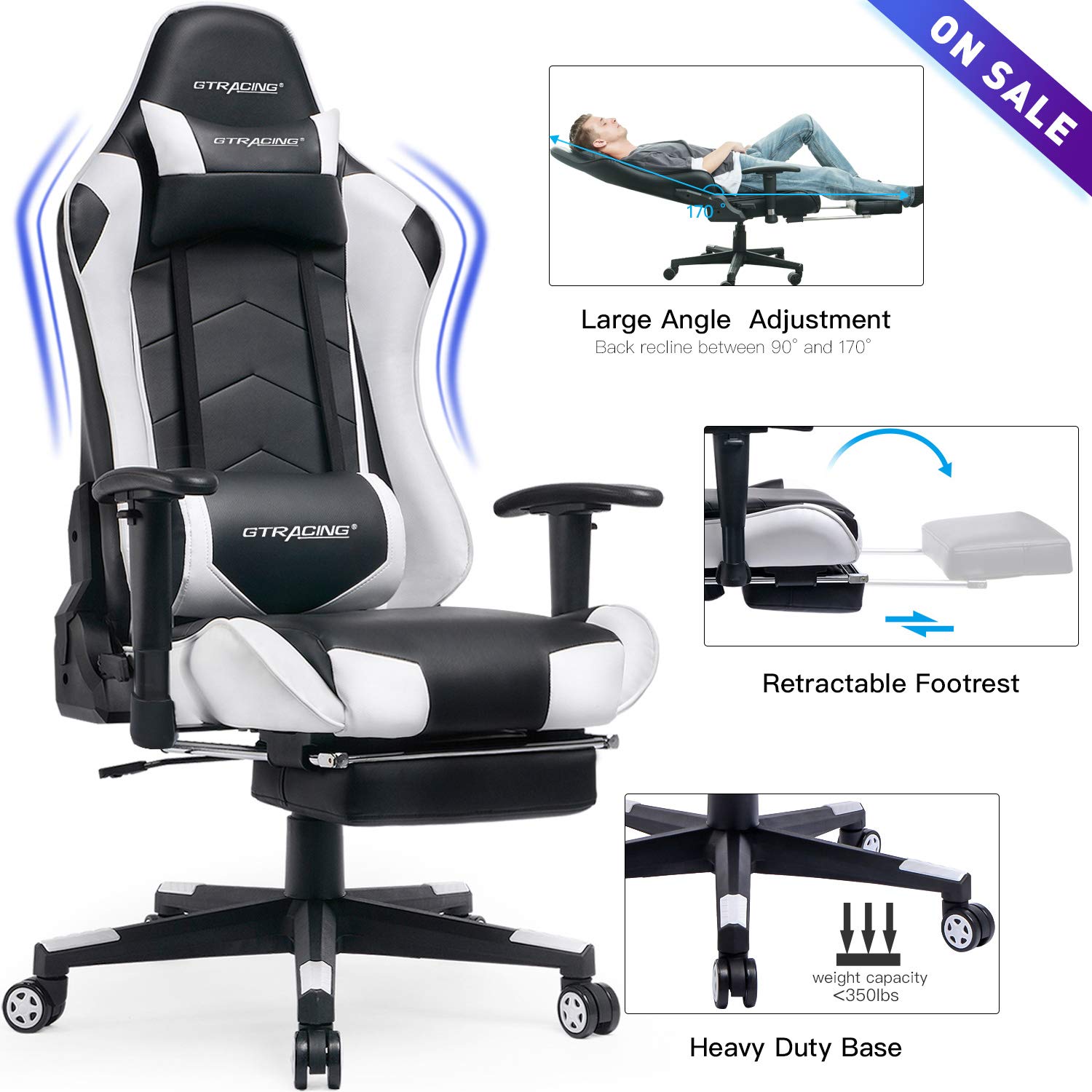 GTRACING Gaming Chair with Footrest Big and Tall Office Executive Chair